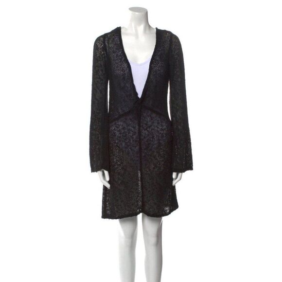 Lspace Authentic Solid Black Palisades Cover Up Long Sleeve V Neck Mini Large - Picture 6 of 12